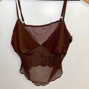 Brown Mesh Crop Top